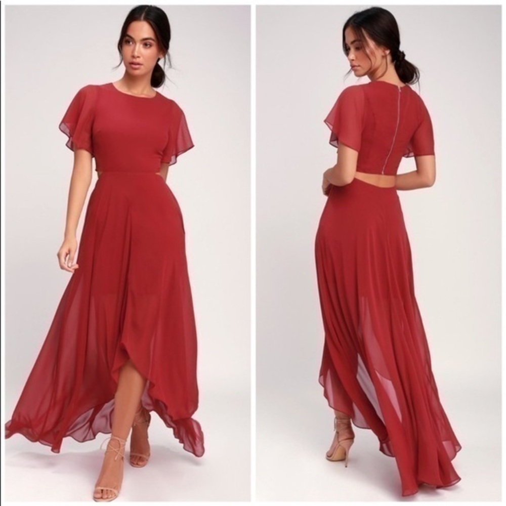 Ali & Jay Bohemian Rhapsody Red Maxi dress cut out with sleeves